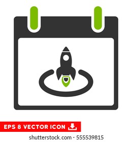 Rocket Start Calendar Page icon. Vector EPS illustration style is flat iconic bicolor symbol, eco green and gray colors.