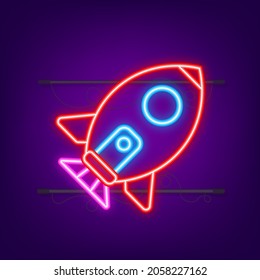 Startkonzept für Raketen Neonsymbol. Vektorgrafik