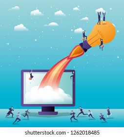 rocket start up with desktop computer