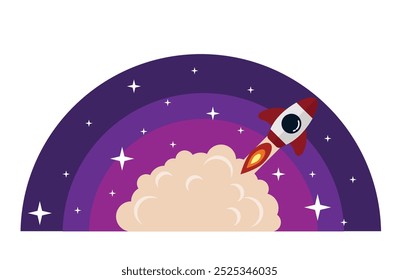 Rocket Start Up Flat Style. Scientific space exploration and business startup idea vector art