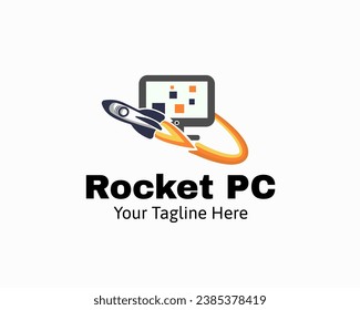 rocket start fly web technology logo design template illustration inspiration