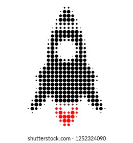 Rocket start halftone dotted icon. Halftone array contains circle points. Vector illustration of rocket start icon on a white background.