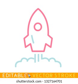 Rocket start up icon. White background. Easy changing vector with editable strokes.