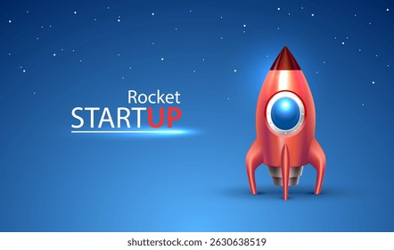 Rocket start up idea, Landing page screen, development technology. Vector illustration