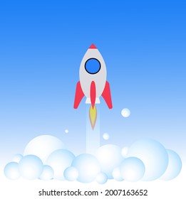 Ilustración de inicio de cohete	mosca, vuelo, fondo, azul