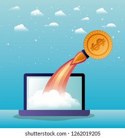 rocket start up with laptop