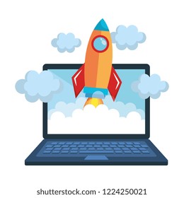 rocket start up with laptop computer