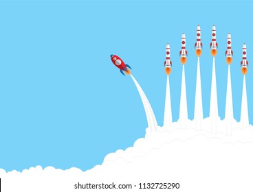 Rocket start up launch on sky, Concept business difference. Illustration vector flat  