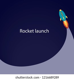 Rocket start. Launch the spacecraft into space. Vector illustration. Empty space for Your text.