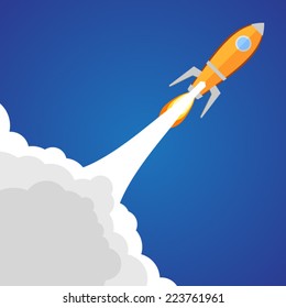 Rocket Start Up and Launch Symbol for New Businesses. Modern Flat Design Icon 