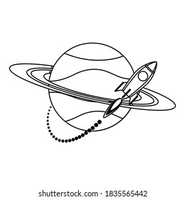 rocket start up launcher flying around saturn line style icon vector illustration design