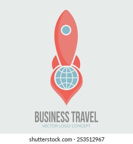 Rocket start logo. Spaceship launch. Business Travel concept. Vector Illustration.