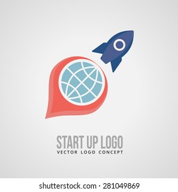 Rocket start logo. Spaceship launch. Business Travel concept. Vector Illustration.