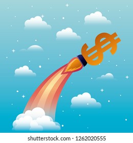 rocket start up with money symbol