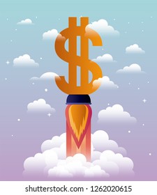 rocket start up with money symbol