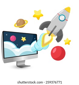 Rocket Start Project Cartoon vector