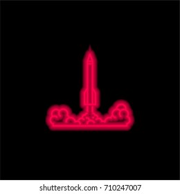 Rocket Start red glowing neon ui ux icon. Glowing sign logo vector