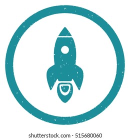 Rocket Start rubber seal stamp watermark. Icon symbol inside circle frame with grunge design and corrosion texture. Scratched vector soft blue ink sign on a white background.