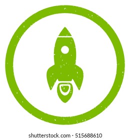 Rocket Start rubber seal stamp watermark. Icon symbol inside circle frame with grunge design and dust texture. Scratched vector eco green ink sticker on a white background.