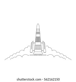 Rocket start, Space rocket launch , Science and shuttle, Business startup, Line vector illustration, Rounded lineart
