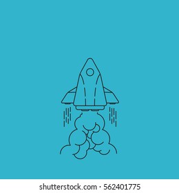Rocket start, Space rocket launch , Science and shuttle, Business startup, Line vector illustration, Rounded lineart

