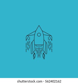 Rocket start, Space rocket launch , Science and shuttle, Business startup, Line vector illustration, Rounded lineart
