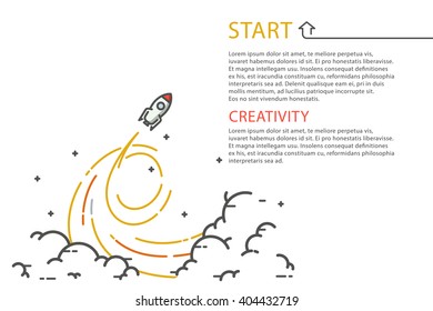 Rocket start. Startup. Creativity. Outline vector illustration.