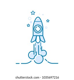 The rocket at the start takes off. Thin line design concept for success, awards, elements of achievement, top success concept, competition reward, vector