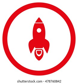 Rocket Start vector rounded icon. Image style is a flat icon symbol inside a circle, red color, white background.