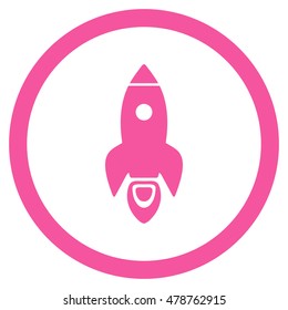 Rocket Start vector rounded icon. Image style is a flat icon symbol inside a circle, pink color, white background.