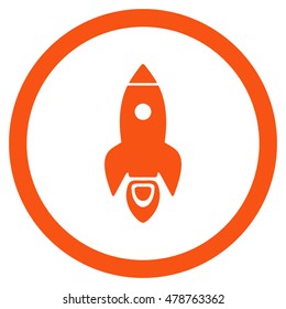 Rocket Start vector rounded icon. Image style is a flat icon symbol inside a circle, orange color, white background.