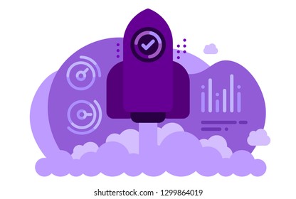 Rocket starting a fly. Flat illustration.