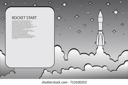 Rocket starting on the background space objects