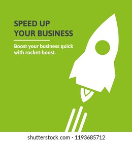Rocket starting up silhouette on a green background. Simple banner with a lot of space for your text. 
