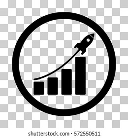 Rocket Startup Bar Chart icon. Vector illustration style is flat iconic symbol, black color, transparent background. Designed for web and software interfaces.