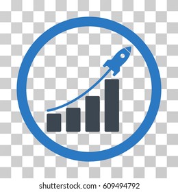 Rocket Startup Bar Chart icon. Vector illustration style is flat iconic bicolor symbol, smooth blue colors, transparent background. Designed for web and software interfaces.