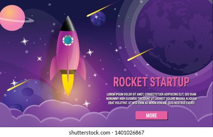 Rocket startup business rocket ship in a flat vector