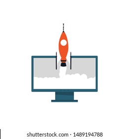 Rocket startup. Business. Rocket ship in a flat style.