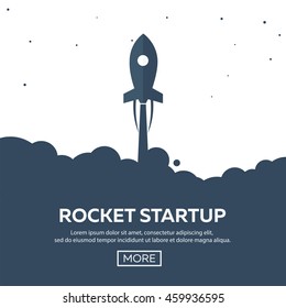 Rocket startup. Business. Rocket ship in a flat style.Vector illustration. Space travel to the moon.Space rocket launch. Project start up and development process.Innovation product,creative idea.