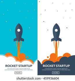 Rocket startup. Business. Rocket ship in a flat style.Vector illustration. Space travel to the moon.Space rocket launch. Project start up and development process.Innovation product,creative idea.