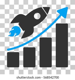 Rocket Startup Chart icon. Vector illustration style is flat iconic bicolor symbol, blue and gray colors, transparent background. Designed for web and software interfaces.
