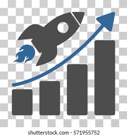 Rocket Startup Chart icon. Vector illustration style is flat iconic bicolor symbol, cobalt and gray colors, transparent background. Designed for web and software interfaces.