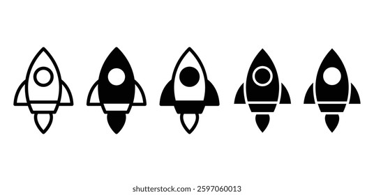 Rocket Startup Concept Black And White Icons Vector Design Illustration Sets