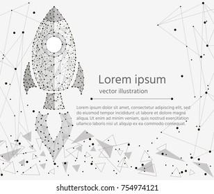 rocket startup, concept of success.isolated from low poly wireframe on white background. Vector abstract polygonal image mash line and point.