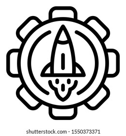 Rocket startup gear icon. Outline rocket startup gear vector icon for web design isolated on white background