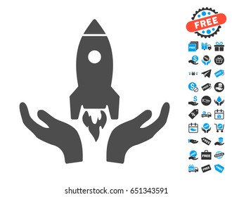Rocket Startup gray pictograph with free bonus elements. Vector illustration style is flat iconic symbols.