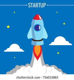 Rocket start-up at high speed. Vector illustration.