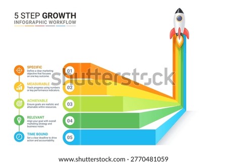 Rocket Startup Infographic Timeline with 6 Step Workflow Process and Business Growth Concept Template Background