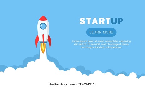 Rocket. Startup. Rocket launch. Spaceship. Launch and development of a business project. Innovative product, creative idea. Flat style. Vector illustration