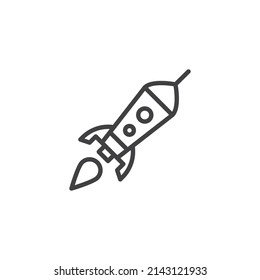 Startzeilensymbol der Raketenstelle. lineares Stilzeichen für mobiles Konzept und Webdesign. Umriss-Vektorsymbol für Raketenstarts Symbol, Logo-Abbildung. Vektorgrafik